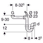 Sifón curvo Geberit para fregadero, modelo ahorra espacio, con boquilla de escuadra para manguera, salida horizontal: d=40mm, G=1 1/4″, Blanco alpino